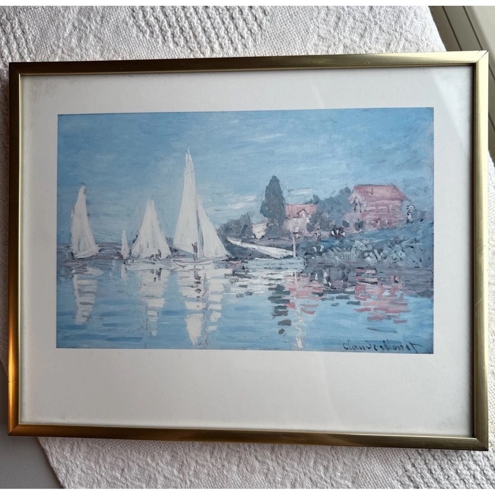 Claude Monet Art Print Impressionist Sailboats Waterscape Framed Germany 12x9.5"
